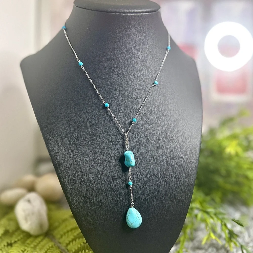 925 sterling silver Natural Turquoise Teardrop Pendant Necklace